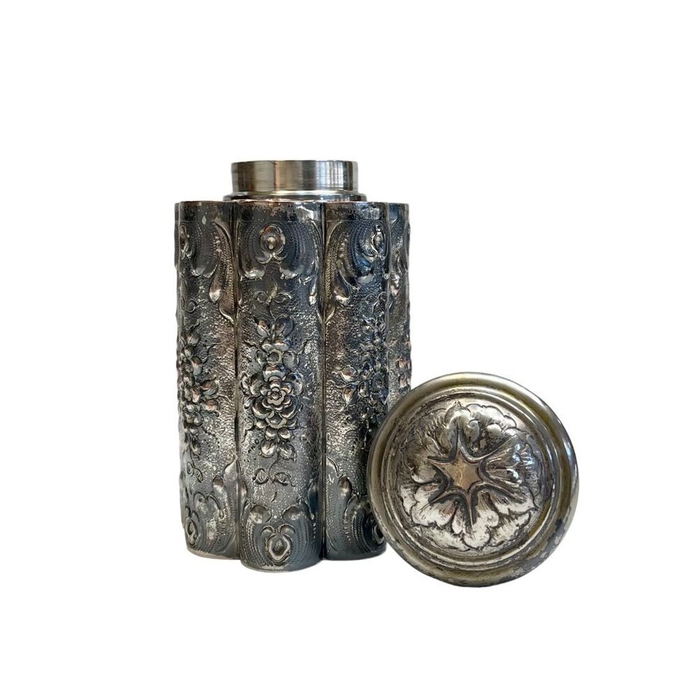 Antique Sheffield 66 Repousse Silver Plate on Copper Scallop Tea Caddy Container - Picture 4 of 7